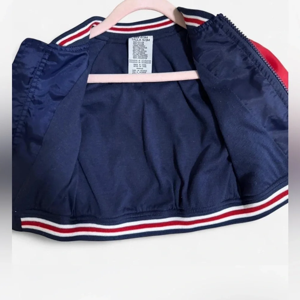 VINTAGE 1980s 90s Toddler Nylon Baseball Jacket Coat red & blue 6/9 Months 6-9